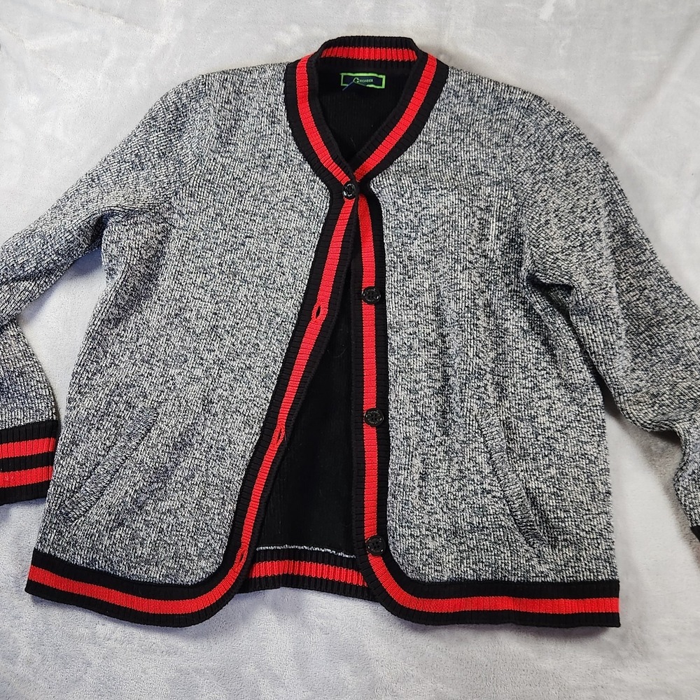 C Wonder Womens Varsity Cardigan Marled Red Stripe M Preppy Dark Academia